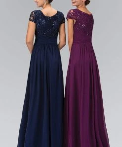 Elizabeth K - GL1398 Embellished Cap Sleeve Scoop Neck Dress Formal Gowns