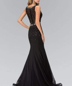 Elizabeth K - GL1401 Scoop Neckline Rhinestone Embellished Gown Formal Gowns