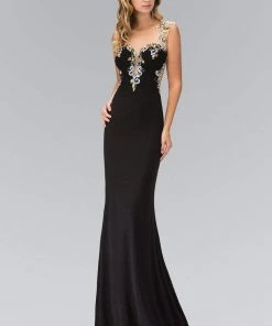Elizabeth K - GL1402 Illusion Scoop Neckline With Sheer Back Jersey Gown