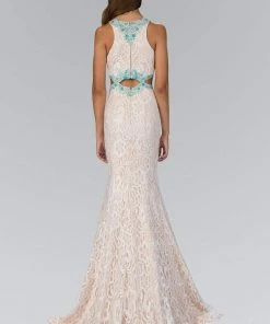 Elizabeth K - GL1403 Jewel Neckline With Cutouts Lace Gown