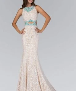 Elizabeth K - GL1403 Jewel Neckline With Cutouts Lace Gown