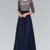 Elizabeth K - GL1407 Embellished Illusion Bateau Neck Long Gown Plus Size Dresses