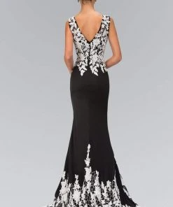 Elizabeth K - GL1408 V-neckline With White Lace Embellished Gown 5 Elizabeth K - GL1408 V-neckline With White Lace Embellished Gown