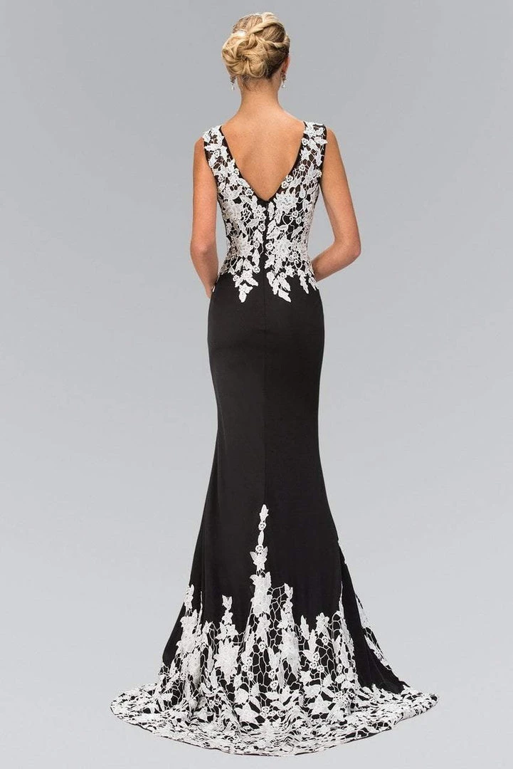 Elizabeth K - GL1408 V-neckline With White Lace Embellished Gown 4 Elizabeth K - GL1408 V-neckline With White Lace Embellished Gown