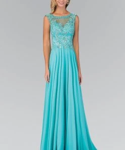 Elizabeth K - GL1410 Beaded Bateau Neck A-Line Gown Plus Size Dresses