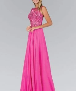 Elizabeth K - GL1410 Beaded Bateau Neck A-Line Gown Plus Size Dresses