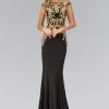 Elizabeth K - GL1417 Bateau Neckline With Gold Applique Embellishment Gown Formal Gowns