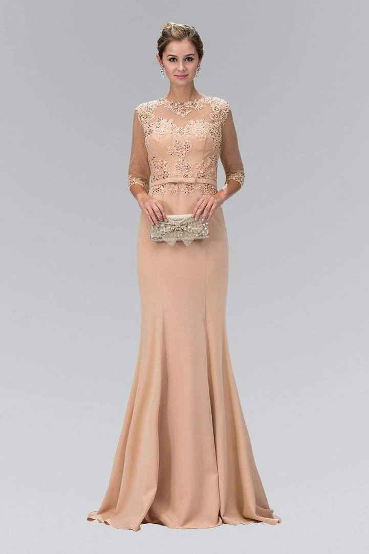 Elizabeth K - GL1423 Sheer Neckline With Three Quarter Sleeves Gown 3 Elizabeth K - GL1423 Sheer Neckline With Three Quarter Sleeves Gown