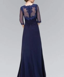 Formal Gowns Elizabeth K - GL1424 Sheer Sleeves And Back Chiffon A-line Gown
