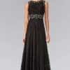 Formal Gowns Elizabeth K GL1460 Sleeveless Illusion Paneled Lace Long Gown - 1 Pcs Champagne In Size M Available