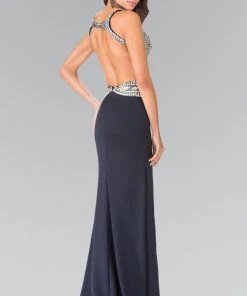 Elizabeth K - GL1473 Embellished Halter Neckline Jersey Gown 5 Elizabeth K - GL1473 Embellished Halter Neckline Jersey Gown