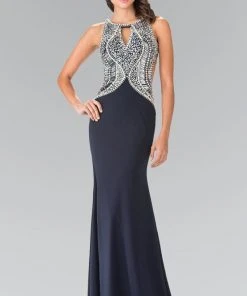 Elizabeth K - GL1473 Embellished Halter Neckline Jersey Gown