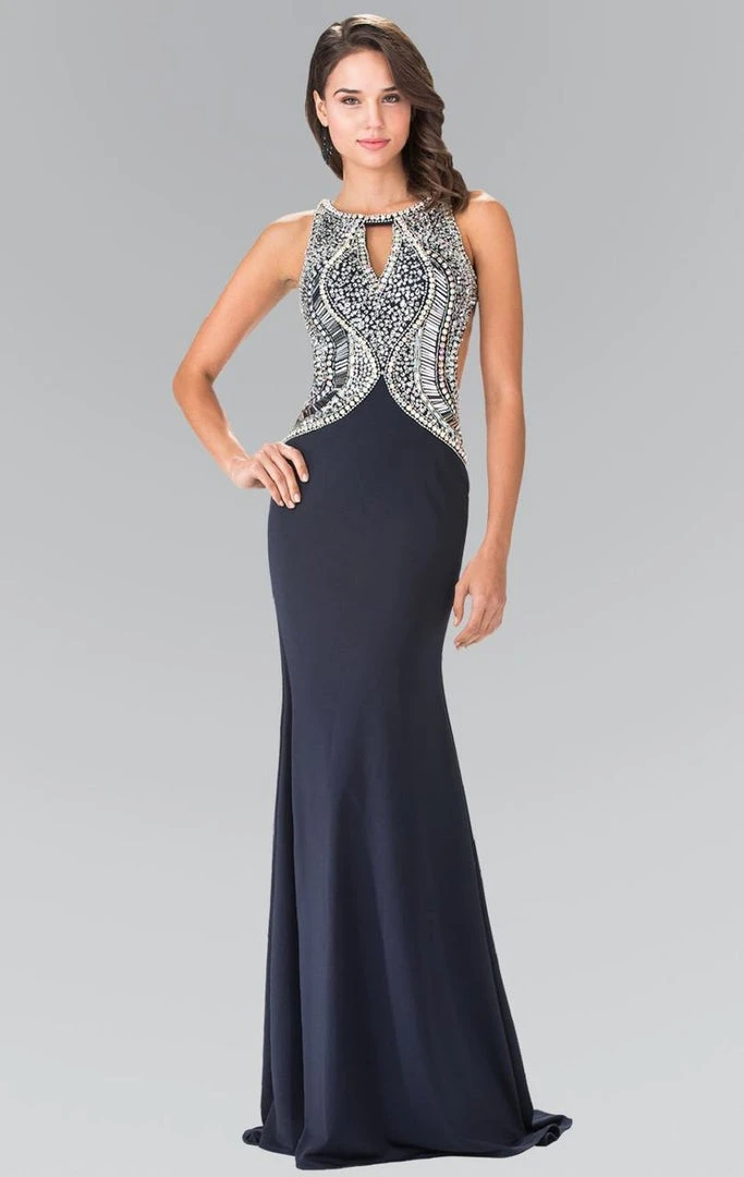 Elizabeth K - GL1473 Embellished Halter Neckline Jersey Gown 3 Elizabeth K - GL1473 Embellished Halter Neckline Jersey Gown