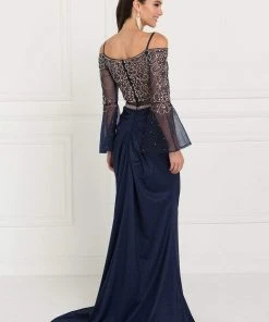 Elizabeth K - GL1500 Two Piece Sheer Dress With Bell Sleeves 9 Elizabeth K - GL1500 Two Piece Sheer Dress With Bell Sleeves