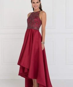 Elizabeth K - GL1501 Jewel Embellished Mikado High Low Dress 7 Elizabeth K - GL1501 Jewel Embellished Mikado High Low Dress