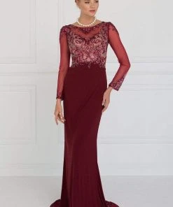 Elizabeth K - GL1506 Sheer Long Sleeves Sequined Evening Dress Formal Gowns