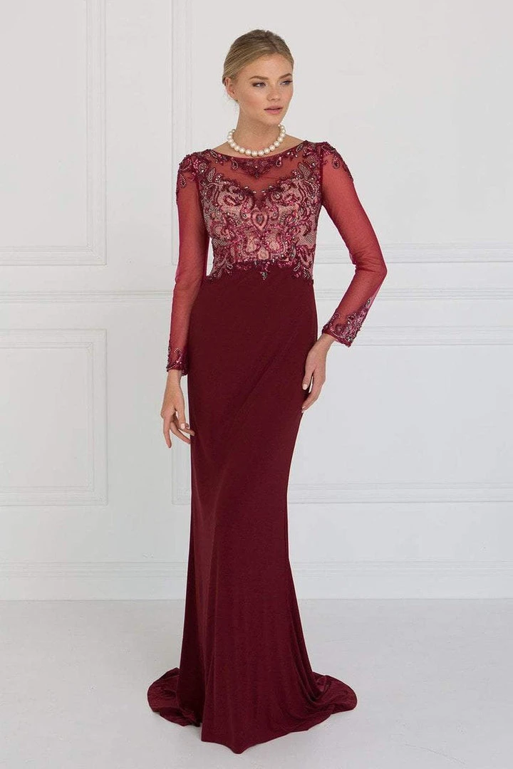 Elizabeth K - GL1506 Sheer Long Sleeves Sequined Evening Dress Formal Gowns 3 Elizabeth K - GL1506 Sheer Long Sleeves Sequined Evening Dress Formal Gowns