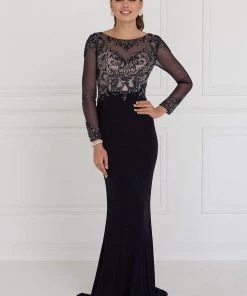Elizabeth K - GL1506 Sheer Long Sleeves Sequined Evening Dress Formal Gowns 9 Elizabeth K - GL1506 Sheer Long Sleeves Sequined Evening Dress Formal Gowns