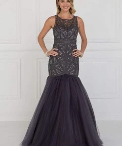 Formal Gowns Elizabeth K - GL1510 Sleeveless Fitted Tulle Trumpet Gown