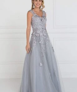 Formal Gowns Elizabeth K - GL1517 Floral Embroidered Cap Sleeves Gown