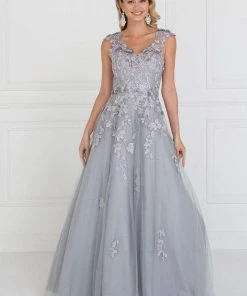 Formal Gowns Elizabeth K - GL1517 Floral Embroidered Cap Sleeves Gown