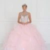 Elizabeth K - GL1553 Bejeweled Ruffled Ballgown With Sheer Bolero