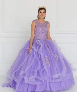 Elizabeth K - GL1557 Embroidered Illusion Bateau Ballgown With Bolero