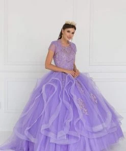 Elizabeth K - GL1557 Embroidered Illusion Bateau Ballgown With Bolero