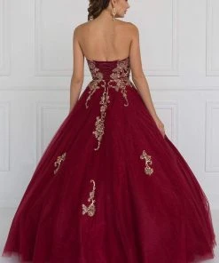 Elizabeth K - GL1560 Strapless Beaded Sweetheart Tulle Ballgown Formal Gowns