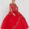 Elizabeth K - GL1561 Embellished Sheer Long Bell Sleeve Ballgown