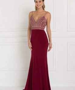 Elizabeth K - GL1562 Beaded V-neck Jersey Sheath Dress 9 Elizabeth K - GL1562 Beaded V-neck Jersey Sheath Dress