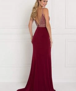 Elizabeth K - GL1562 Beaded V-neck Jersey Sheath Dress 8 Elizabeth K - GL1562 Beaded V-neck Jersey Sheath Dress