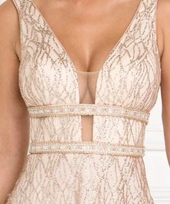 Elizabeth K - GL1575 Sequined Deep V-neck Organza A-line Dress Formal Gowns 10 Elizabeth K - GL1575 Sequined Deep V-neck Organza A-line Dress Formal Gowns