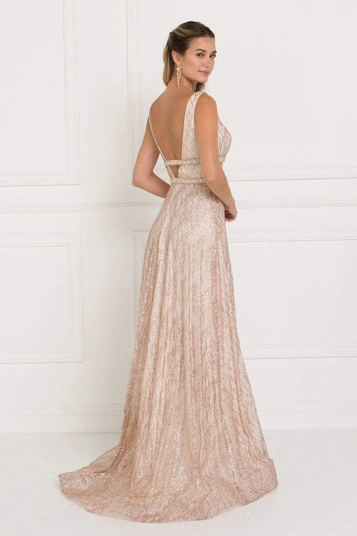 Elizabeth K - GL1575 Sequined Deep V-neck Organza A-line Dress Formal Gowns 4 Elizabeth K - GL1575 Sequined Deep V-neck Organza A-line Dress Formal Gowns