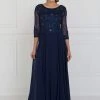 Elizabeth K - GL1580 Quarter Sleeve Jeweled Soutache Illusion Gown Formal Gowns