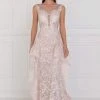 Elizabeth K - GL1582 Cap Sleeve Illusion Paneled Lace Overskirt Gown Formal Gowns