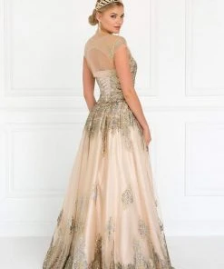 Elizabeth K - GL1590 Embellished Ballgown With Sheer Bolero Formal Gowns