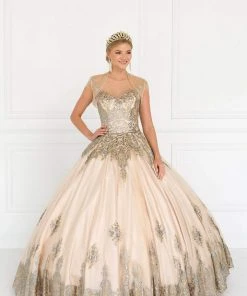Elizabeth K - GL1590 Embellished Ballgown With Sheer Bolero Formal Gowns