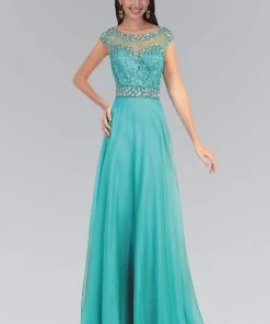 Formal Gowns Elizabeth K - GL2002 Illusion Bateau Neckline Chiffon A-line Gown