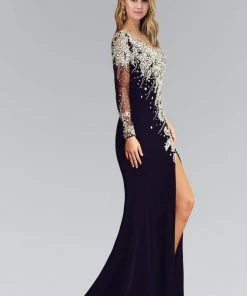 Formal Gowns Elizabeth K - GL2038 One Sleeve With Embellishment Jersey Gown