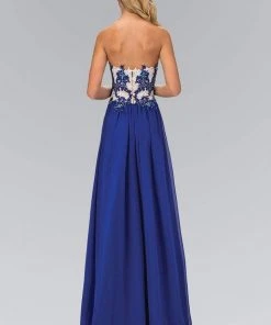 Elizabeth K - GL2050 Strapless Beaded Floral Applique Gown