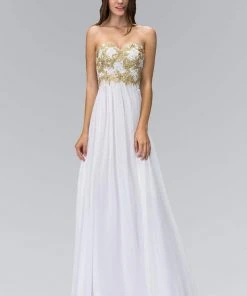 Elizabeth K - GL2050 Strapless Beaded Floral Applique Gown