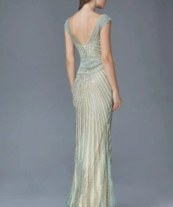 Elizabeth K - GL2053 Radial Beaded Mesh Sheath Gown