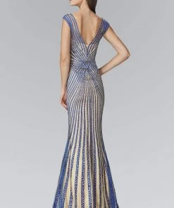 Elizabeth K - GL2053 Radial Beaded Mesh Sheath Gown