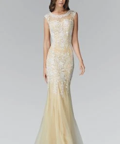 Elizabeth K - GL2054 Laced Bateau Neck Trumpet Gown