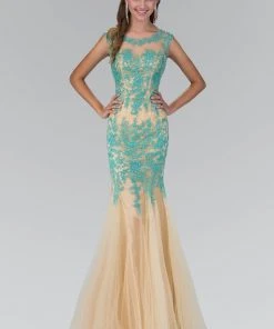Elizabeth K - GL2054 Laced Bateau Neck Trumpet Gown