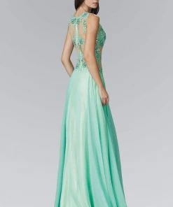 Elizabeth K - GL2065 Embellished Jewel Neck A-Line Gown