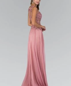 Elizabeth K - GL2065 Embellished Jewel Neck A-Line Gown