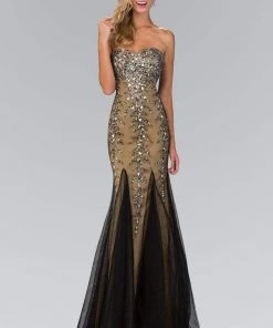 Formal Gowns Elizabeth K - GL2067 Bejeweled Strapless With Corset Back Gown
