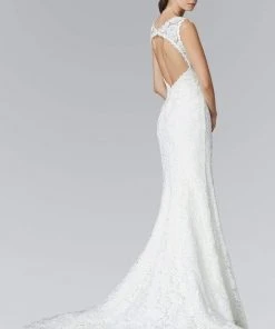 Elizabeth K Bridal Elizabeth K - GL2078 V-neckline With Open Back Lace Trumpet Gown Formal Gowns 5 Elizabeth K Bridal Elizabeth K - GL2078 V-neckline With Open Back Lace Trumpet Gown Formal Gowns